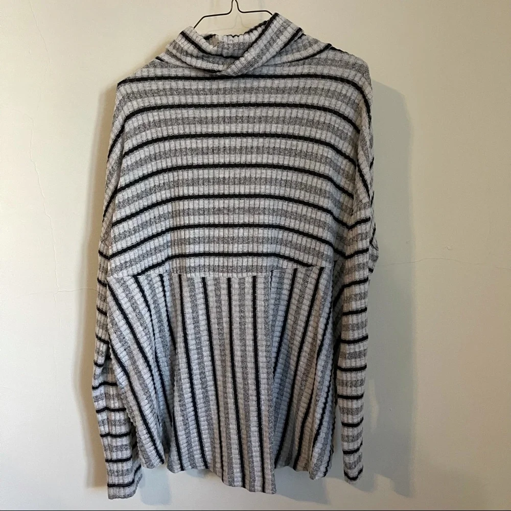 Anthropologie Grey Striped Cowl Neck Sweater Top - Picture 8 of 8